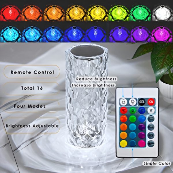 16 Colors Diamond Rose Crystal Lamp Bedside Acrylic Table Lamp | Led Touch Lamp With Remote