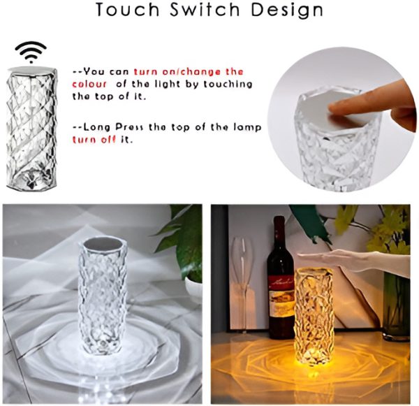 16 Colors Diamond Rose Crystal Lamp Bedside Acrylic Table Lamp | Led Touch Lamp With Remote
