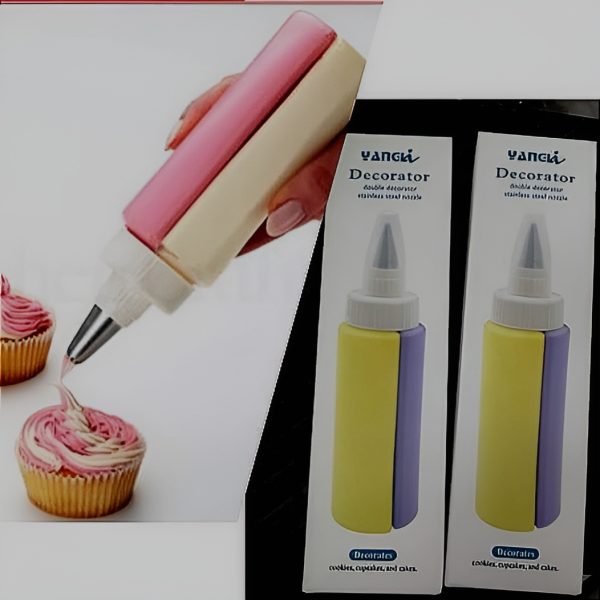 2 In 1 Cookie Cake Pastry Cup Cake Pudies Decorating Bottle Icing Pen With Stainless Steel Nozzle 100ml (random Color)