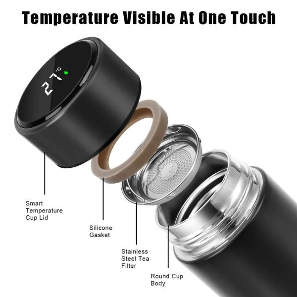 Temperature Display Indicator Insulated Stainless Steel Hot & Cold Flask Bottle (random Color)