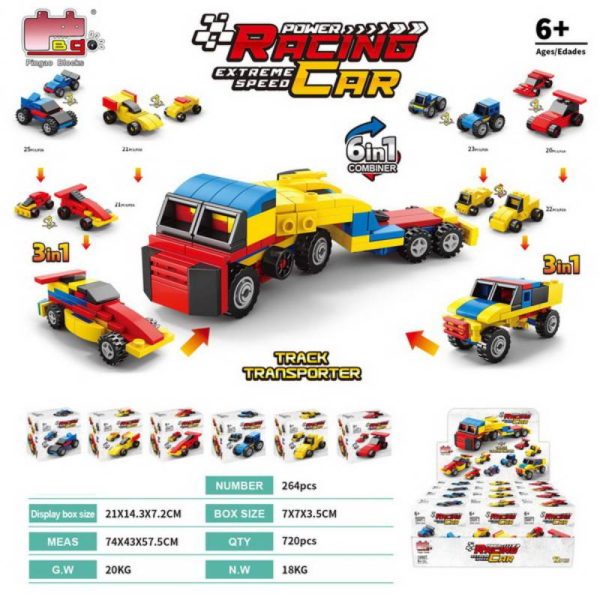 6 In 1 Transport Truck Building Blocks Toy For Kids Racing Car Blocks Set(random Color