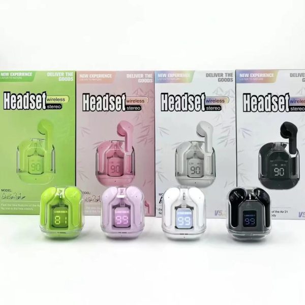Air31 Earbuds Wireless Crystal Transparent Body – With Silicone Pouch (random Color)