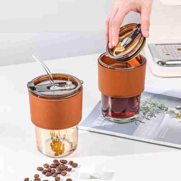 coffee Cup Glass Mug With Lid And Straw (450ml) (random Color)
