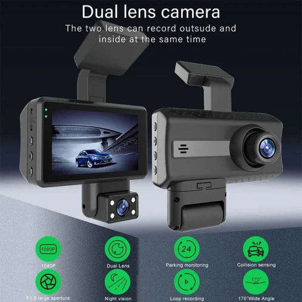 Dual Lens Dvr 1080p Dual Fixecar Dual Lens Dash Cam | Black Box Dvr Camera | Hd Video Quality D Camera