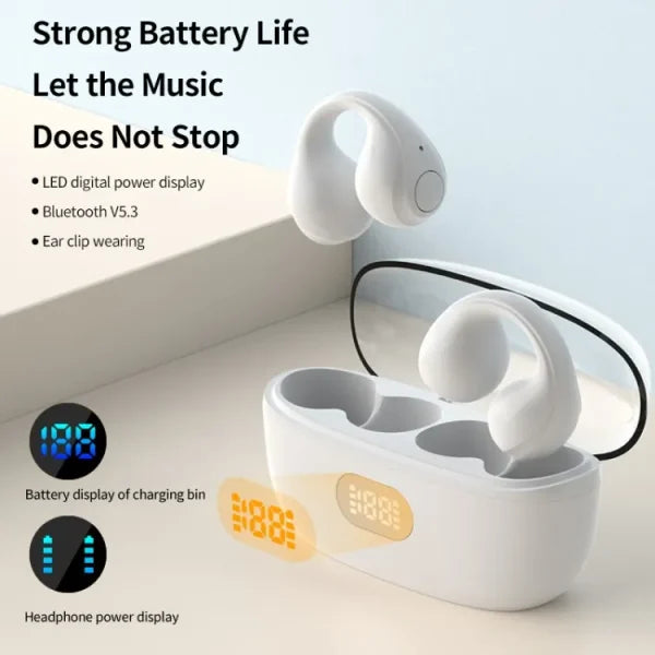 Ear Cuff Wireless Earbuds Bluetooth 5.3 With Earhooks Mini Bone Conduction Earcuffs Headphones Waterproof Cycling Earpiece Noise Sports Earphones (white)