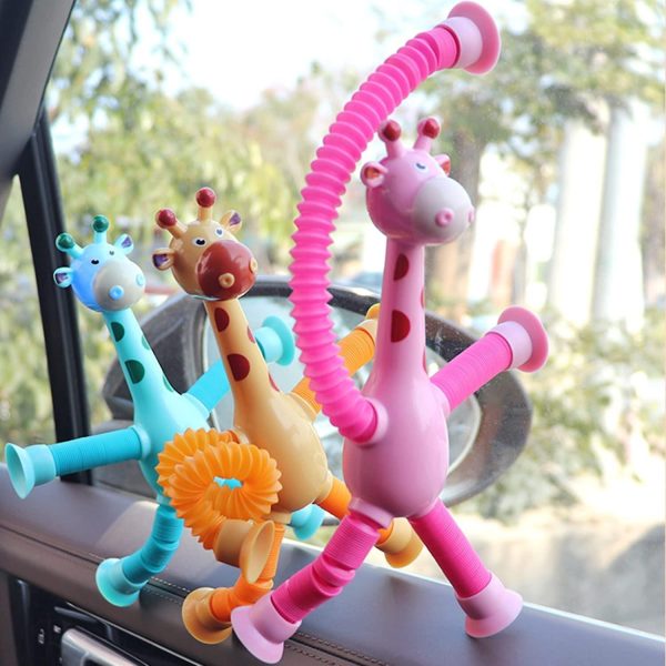 Giraffe Pop Tube Sensory Fidget Toy | Animal Pop Tubes Cartoon Giraffe Suction Cup Toys