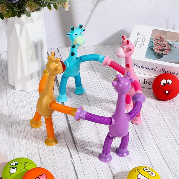 Giraffe Pop Tube Sensory Fidget Toy | Animal Pop Tubes Cartoon Giraffe Suction Cup Toys
