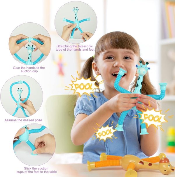 Giraffe Pop Tube Sensory Fidget Toy | Animal Pop Tubes Cartoon Giraffe Suction Cup Toys