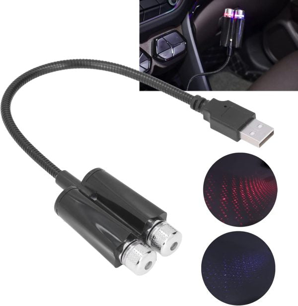 Plug And Play Car Usb Ambient Projector Light, Red Blue Lighting, Bending, Flexible, High Performance For Car Decoration, Great For Use (voice Control C202s)