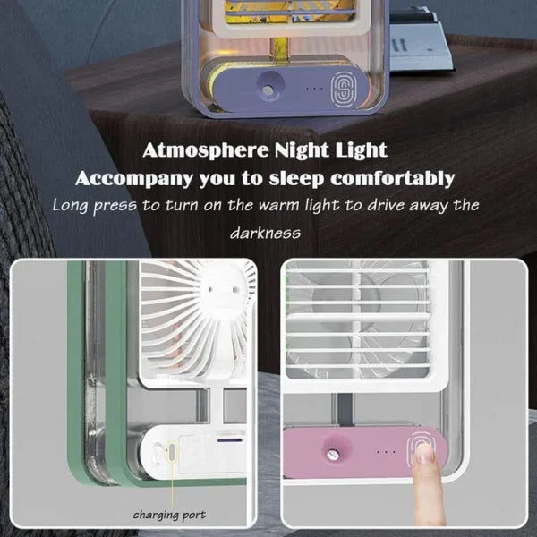 Rechargeable Mini Mist Humidifier Fan Portable Desktop Air Conditioner Usb Mini Air Cooler Fan Water Cooling Fan With 3 Speed Spray Humidifier Purifier Indoor,outdoor (random Color)