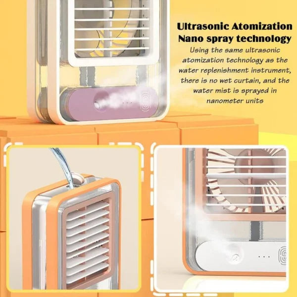 Rechargeable Mini Mist Humidifier Fan Portable Desktop Air Conditioner Usb Mini Air Cooler Fan Water Cooling Fan With 3 Speed Spray Humidifier Purifier Indoor,outdoor (random Color)