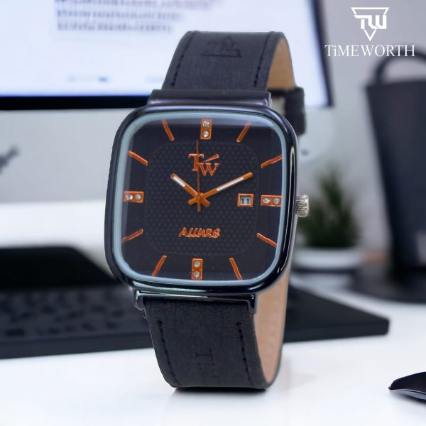 Time Worth Slim Date( Without Box ) Strap Square Gents Watch High Quality Elegant Wristwatches
