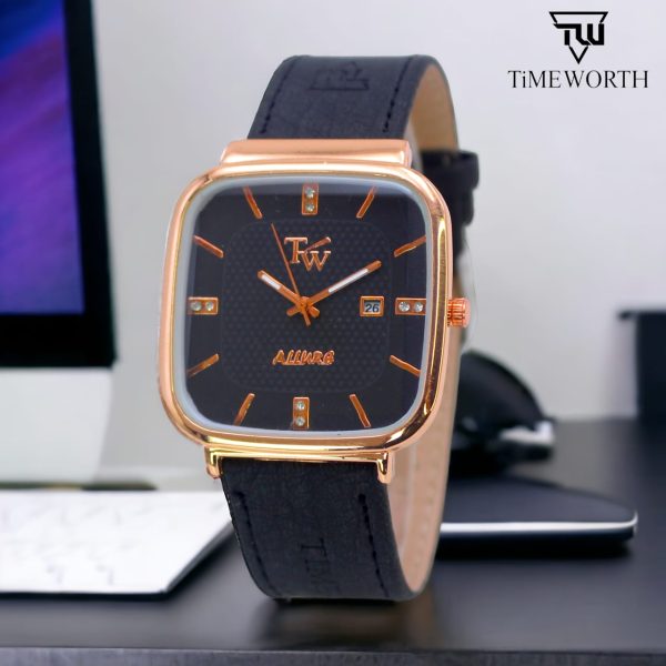 Time Worth Slim Date( Without Box ) Strap Square Gents Watch High Quality Elegant Wristwatches