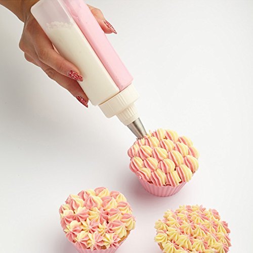 2 In 1 Cookie Cake Pastry Cup Cake Pudies Decorating Bottle Icing Pen With Stainless Steel Nozzle 100ml (random Color)