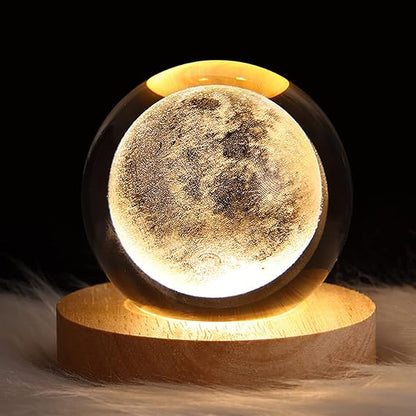 3d Galaxy Solar System Crystal Ball Night Light With Wooden Base For Boys And Girls