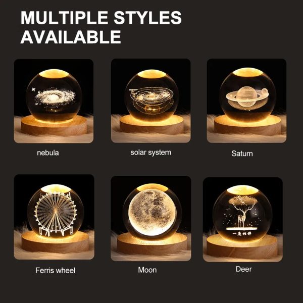 3d Galaxy Solar System Crystal Ball Night Light With Wooden Base For Boys And Girls