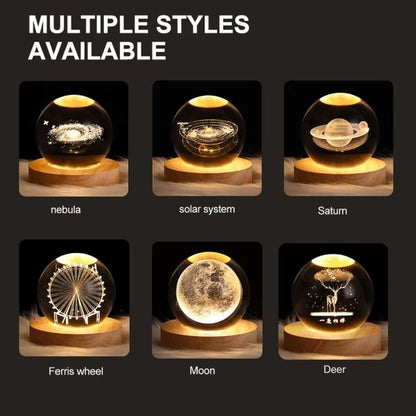 3d Galaxy Solar System Crystal Ball Night Light With Wooden Base For Boys And Girls