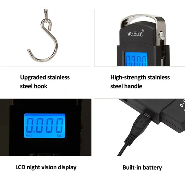 50kg Digital Led Screen Luggage Weight Scale Luggage Weighing Machine Digital Weighing Machine For Luggage Scale Heavy Duty Portable (50kg110lb) Black