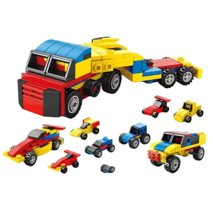 6 In 1 Transport Truck Building Blocks Toy For Kids Racing Car Blocks Set(random Color