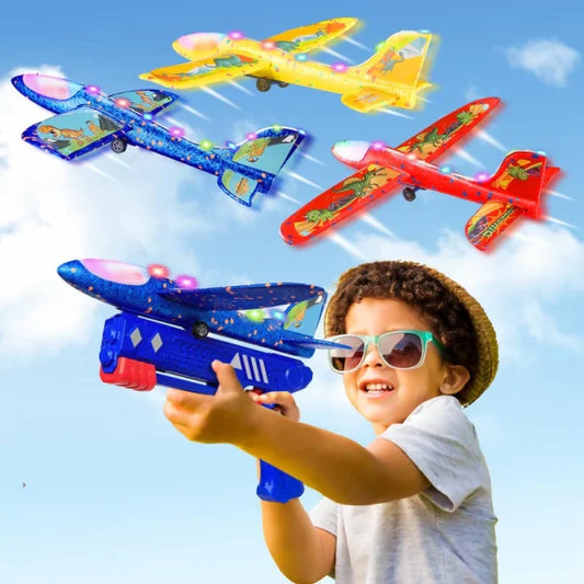 Airplane Launcher Gun Toy For Kids Aircraft Shooting Gun Toy Cool Outside Flying Toys(random Color