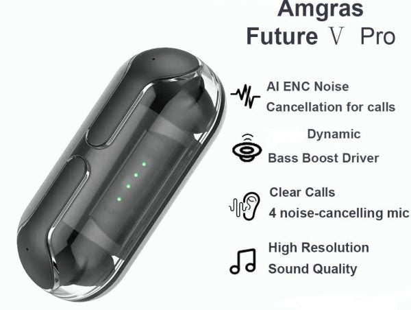 Amgras Future V Pro Earbuds | Pro Tws Bluetooth Earbuds Transparent Tws Sports Gaming Headset Earphone (random Color)