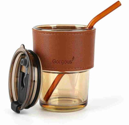 coffee Cup Glass Mug With Lid And Straw (450ml) (random Color)