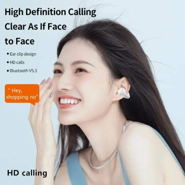 Ear Cuff Wireless Earbuds Bluetooth 5.3 With Earhooks Mini Bone Conduction Earcuffs Headphones Waterproof Cycling Earpiece Noise Sports Earphones (white)