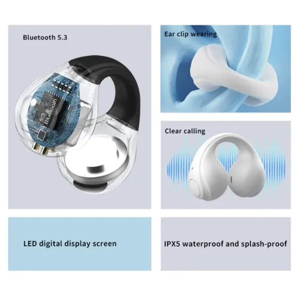 Ear Cuff Wireless Earbuds Bluetooth 5.3 With Earhooks Mini Bone Conduction Earcuffs Headphones Waterproof Cycling Earpiece Noise Sports Earphones (white)