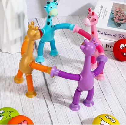 Giraffe Pop Tube Sensory Fidget Toy | Animal Pop Tubes Cartoon Giraffe Suction Cup Toys