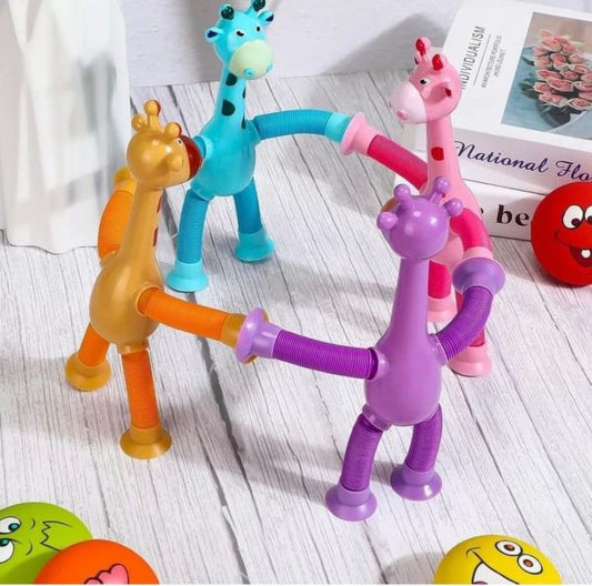 Giraffe Pop Tube Sensory Fidget Toy | Animal Pop Tubes Cartoon Giraffe Suction Cup Toys