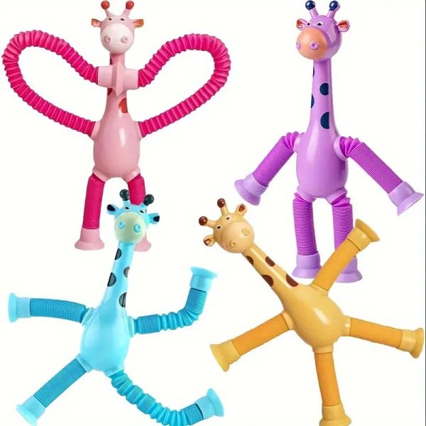 Giraffe Pop Tube Sensory Fidget Toy | Animal Pop Tubes Cartoon Giraffe Suction Cup Toys