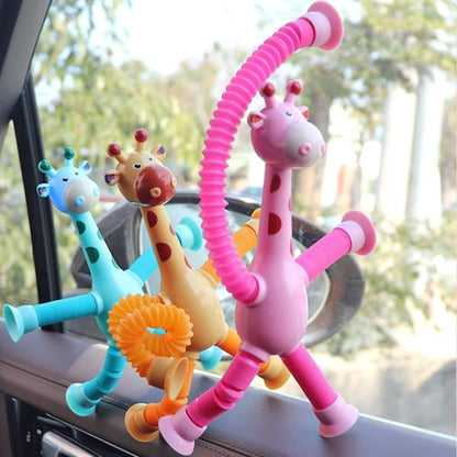 Giraffe Pop Tube Sensory Fidget Toy | Animal Pop Tubes Cartoon Giraffe Suction Cup Toys