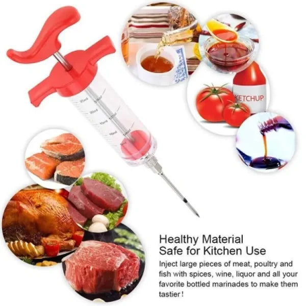 Meat Injector Stainless Steel Bbq Meat Marinade Flavor Seasoning Injector Needle (random Color)