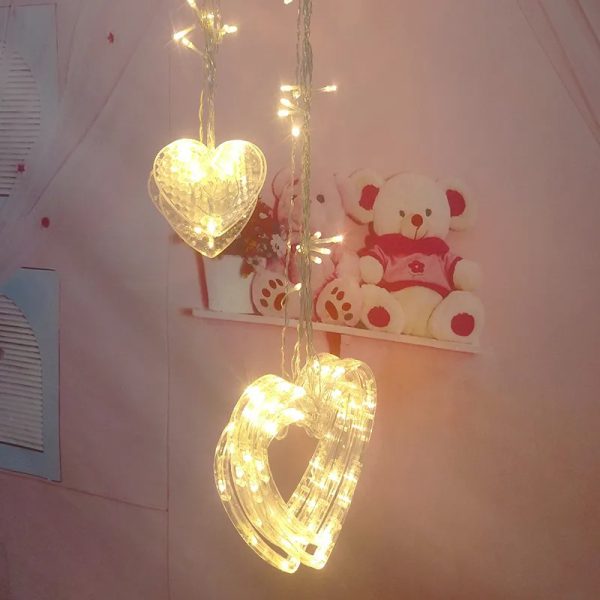 Multi Color Heart Curtain \ Warm Color Heart Curtain 6+6 String Led Light, Plug-in, 220 V