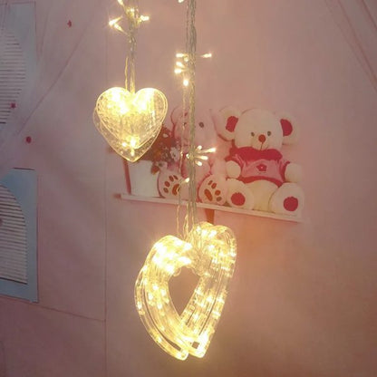Multi Color Heart Curtain \ Warm Color Heart Curtain 6+6 String Led Light, Plug-in, 220 V