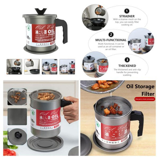 Oil Storage And Filtration Stainless Steel With Lid | Oil Filter Machine With Handle For Kitchen (1.4l)