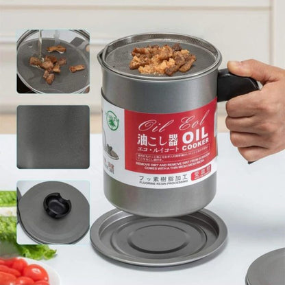 Oil Storage And Filtration Stainless Steel With Lid | Oil Filter Machine With Handle For Kitchen (1.4l)