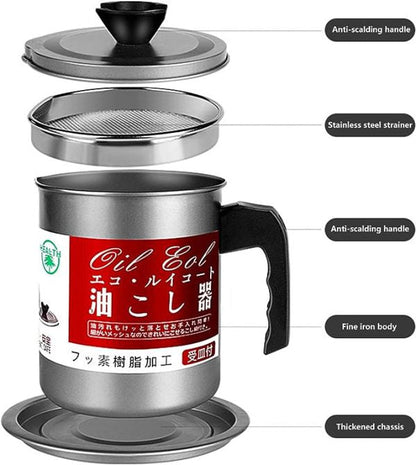 Oil Storage And Filtration Stainless Steel With Lid | Oil Filter Machine With Handle For Kitchen (1.4l)