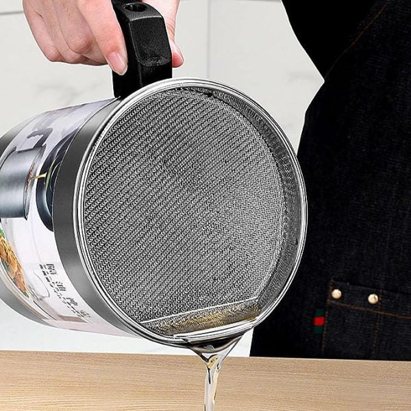 Oil Storage And Filtration Stainless Steel With Lid | Oil Filter Machine With Handle For Kitchen (1.4l)