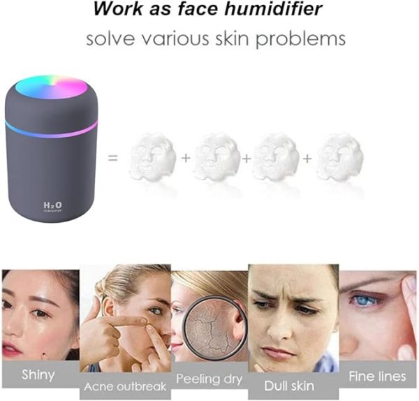Portable Diffuser Usb Humidifier | Led Lights Two Functions | Colorful Cool Mini Humidifier, Portable Air Humidifier Aroma Essential Oil Diffuser, Usb Mist Sprayer Small Personal Humidifier For Car Home (dark Grey)