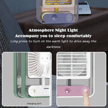 Rechargeable Mini Mist Humidifier Fan Portable Desktop Air Conditioner Usb Mini Air Cooler Fan Water Cooling Fan With 3 Speed Spray Humidifier Purifier Indoor,outdoor (random Color)