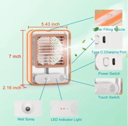 Rechargeable Mini Mist Humidifier Fan Portable Desktop Air Conditioner Usb Mini Air Cooler Fan Water Cooling Fan With 3 Speed Spray Humidifier Purifier Indoor,outdoor (random Color)