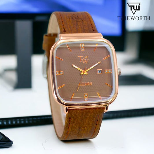 Time Worth Slim Date( Without Box ) Strap Square Gents Watch High Quality Elegant Wristwatches