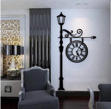 Pole Light Clock Wooden Clock Wall Decoration Mdf Wood Material 12×24 Inch Covered Area