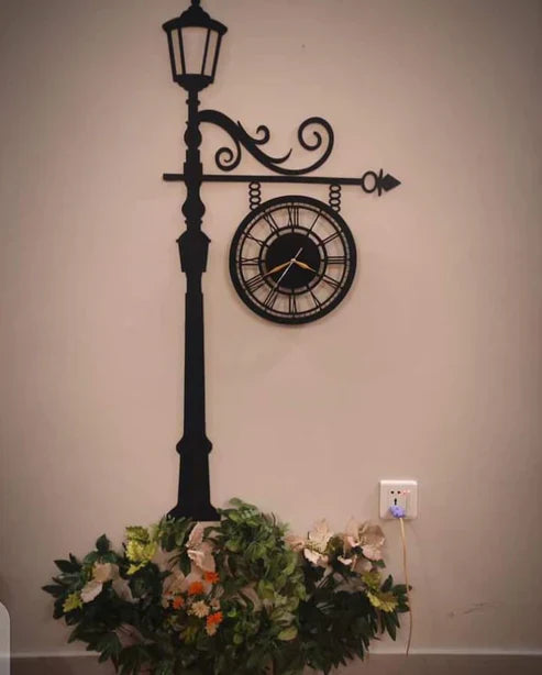 Pole Light Clock Wooden Clock Wall Decoration Mdf Wood Material 12×24 Inch Covered Area