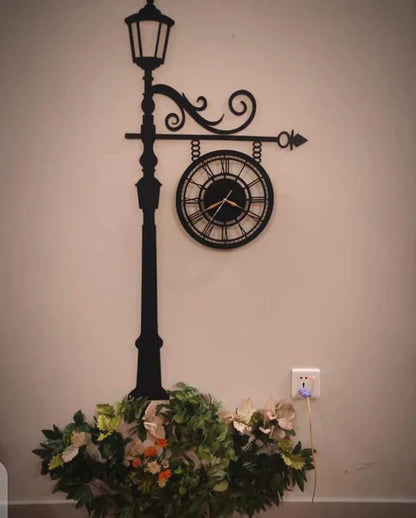Pole Light Clock Wooden Clock Wall Decoration Mdf Wood Material 12×24 Inch Covered Area